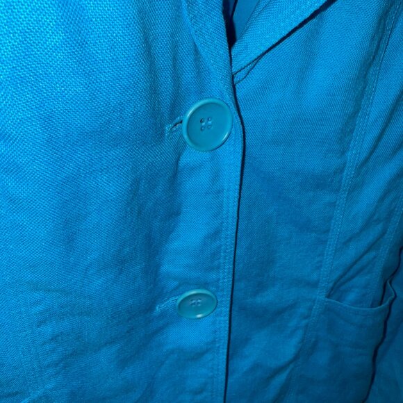 Talbots Irish Linen Turquoise Blazer Button Up Collared Pockets Women's 12 - Picture 9 of 11